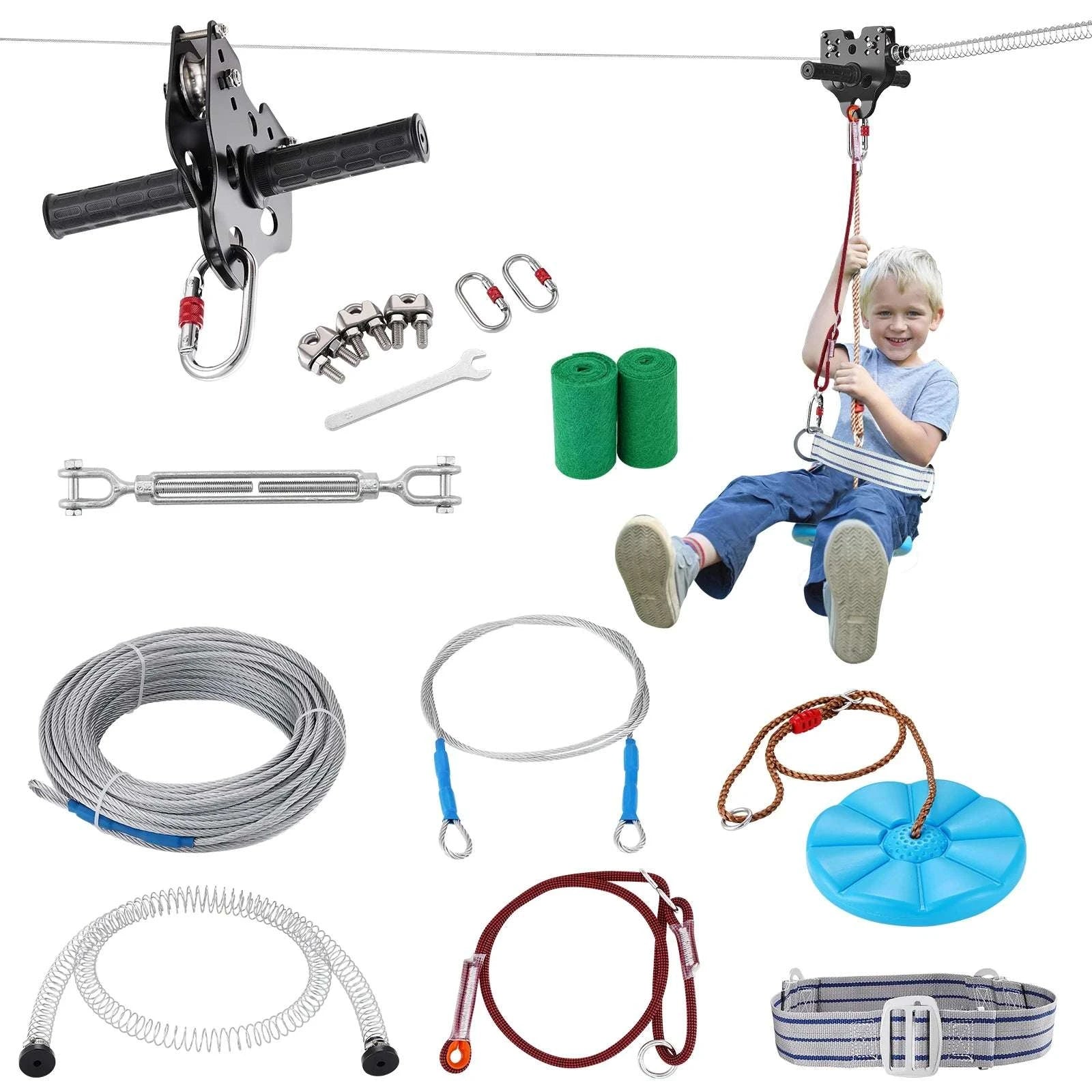 Backyard Zipline Kit 60–120FT with Safety Seat & Harness System-120ft / spain