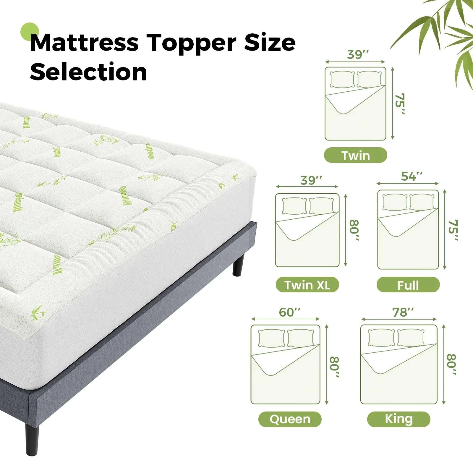 Bamboo Fiber Cooling Mattress Topper with Deep Pockets 400g-light green / King / United States