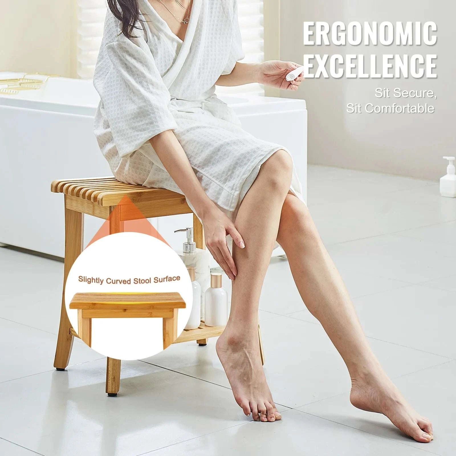 Bamboo Shower Bench with Storage Shelf 330lb Capacity Stool-24in / CZECH REPUBLIC
