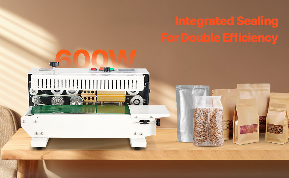 SucceBuy Horizontal Bag Band Sealing Machine Continuous Band Sealer Machine Carbon Steel for 0.02-0.8 mm Plastic Bags Films