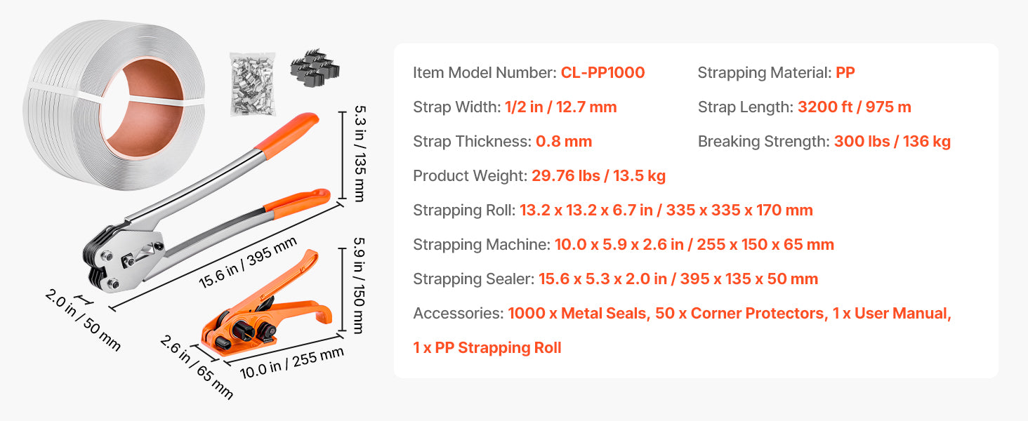 Manual Pallet Strapping Kit with 3200ft PP Band & 1000 Seals