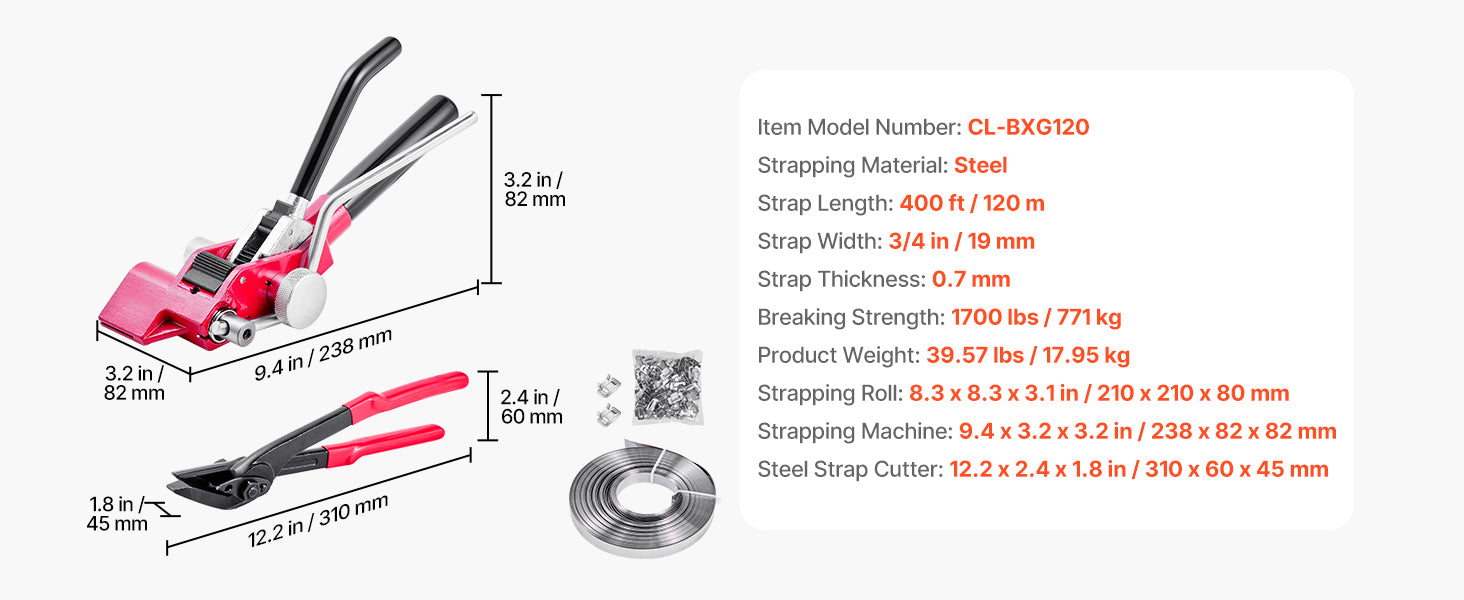 Steel Banding Strapping Kit with Tensioner, Cutter & 200/400ft रोल