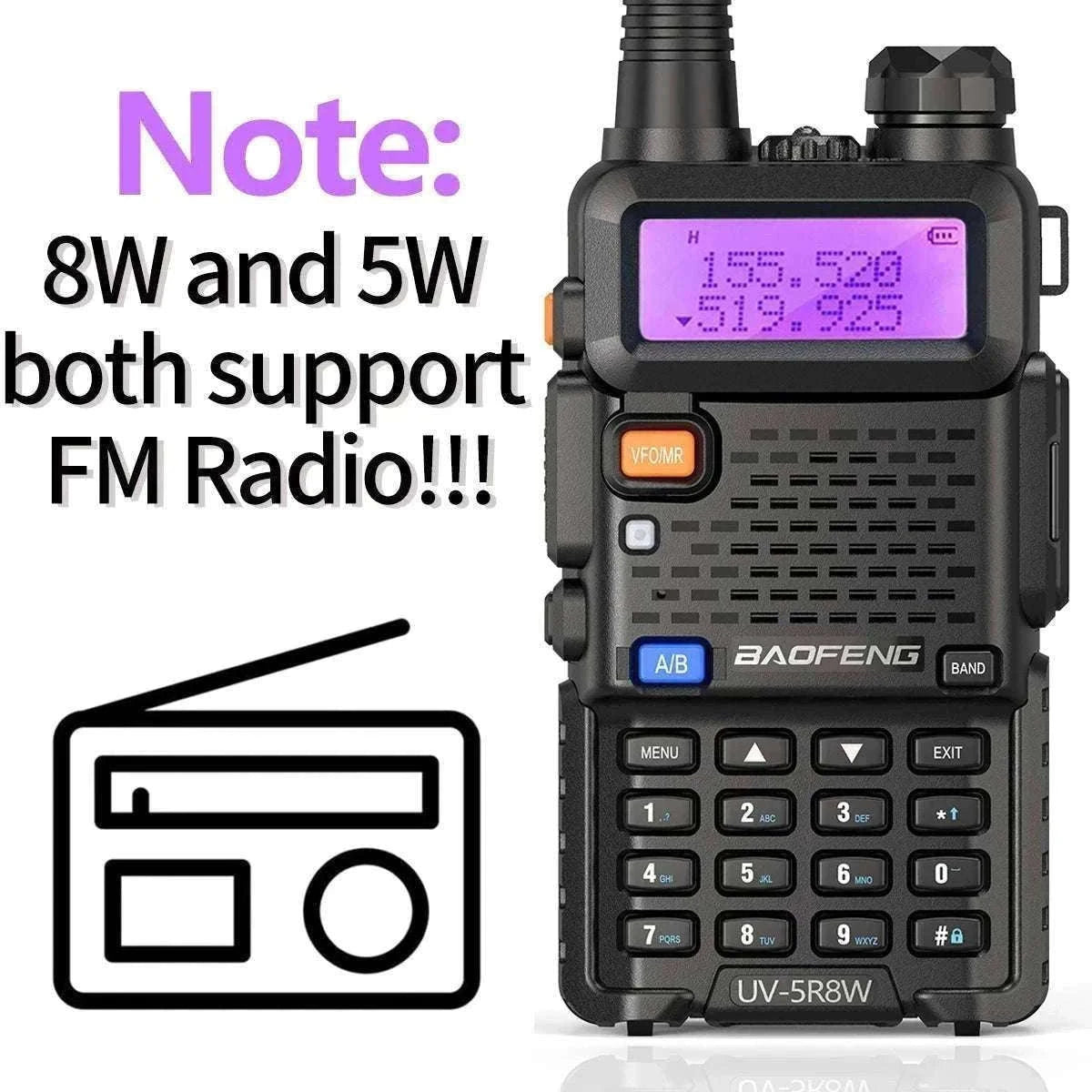 BaoFeng UV-5R 8W Dual-Band Walkie Talkie Radio-2X 8W-H-771-MIC-C / US