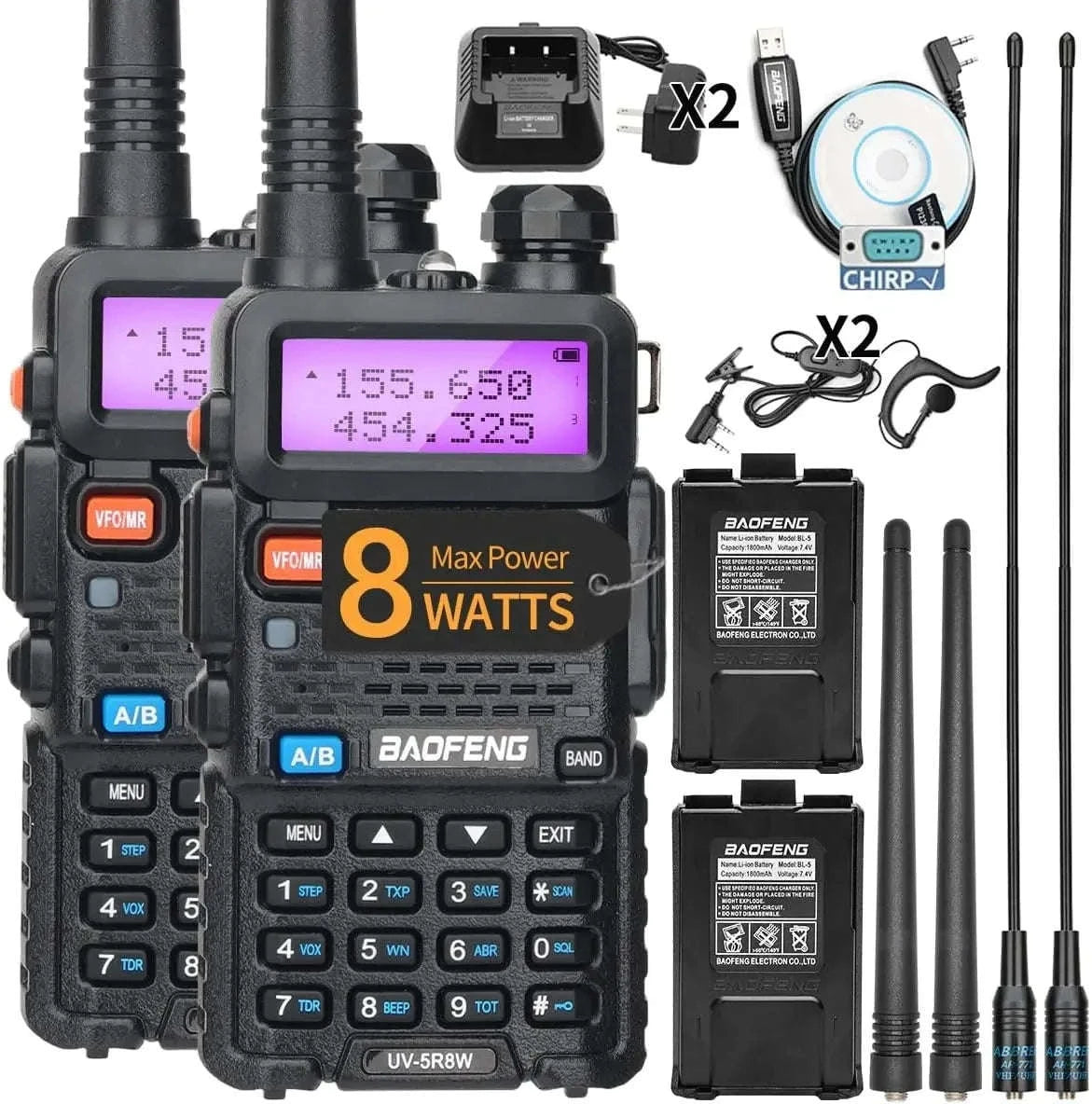 BaoFeng UV-5R 8W Walkie Talkie-2X 8W-H-771-MIC-C / US