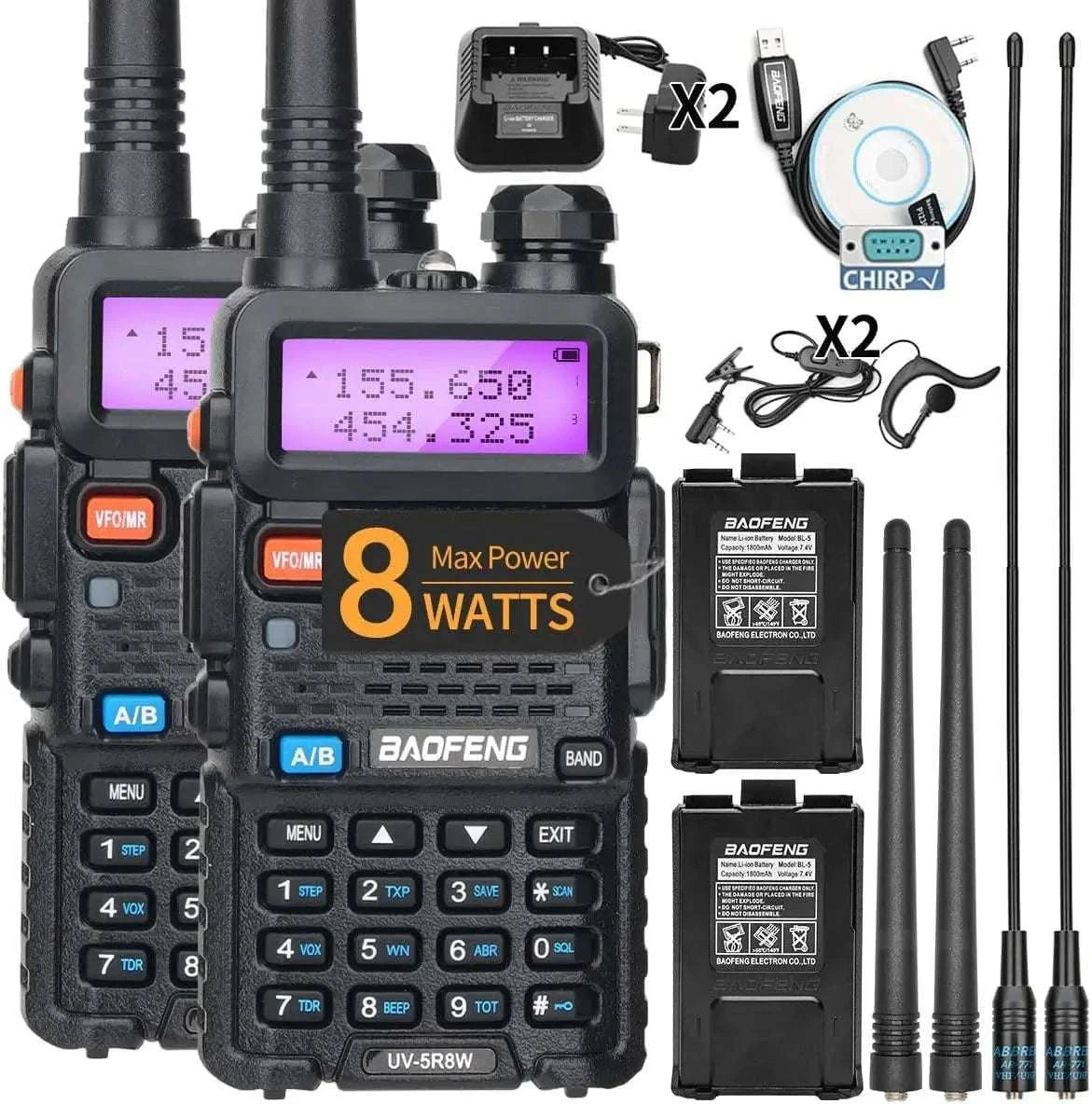 BaoFeng UV-5R 8W Walkie Talkie-2X 8W-H-771-MIC-C / US