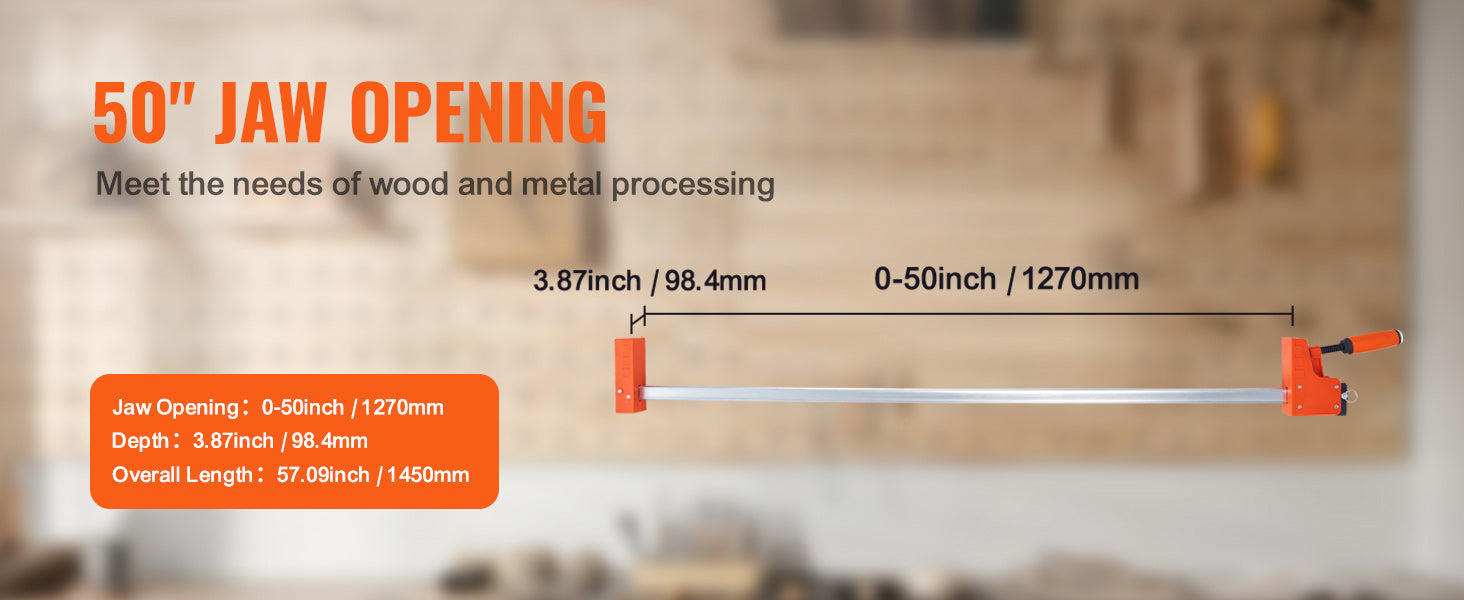 SucceBuy bøjle-klemmer 2 stk. 50" parallelle klemmer sæt F-klemme med belastningsgrænse 1100 lbs højstyrke plast og kulstofstål træklamp