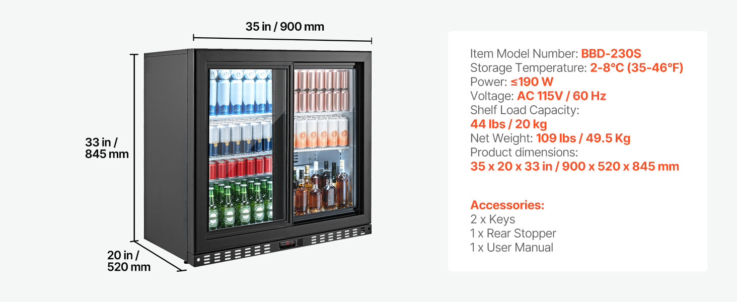 7.4/11.4 Cu. Ft. Back Bar Cooler with LED Lighting