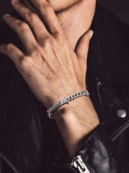 Barbed Wire Cuban Chain Bracelet Stainless Steel Punk Gothic Style-Wire Bracelet / 22cm / Width 10mm