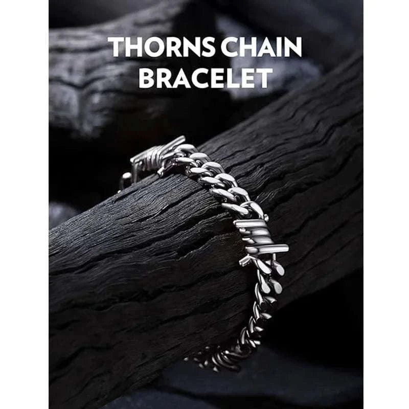 Barbed Wire Cuban Chain Bracelet Stainless Steel Punk Gothic Style-Wire Bracelet / 22cm / Width 10mm