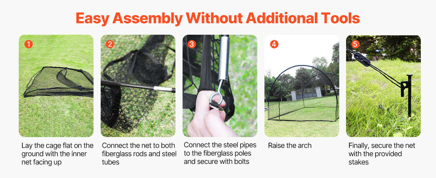 Baseball Batting Cage with Knotless Polyester Netting and Pitching Machine Opening-22ft / United States