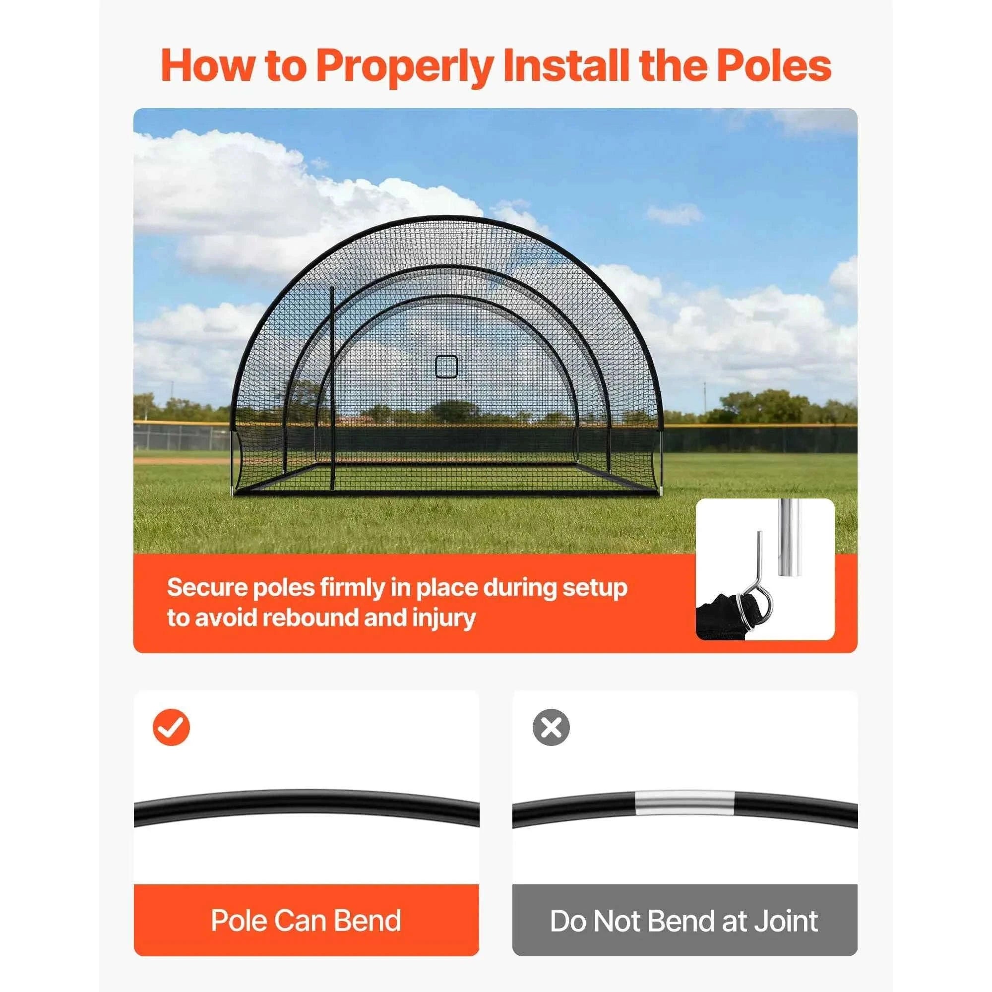 Baseball Batting Cage with Knotless Polyester Netting and Pitching Machine Opening-22ft / United States