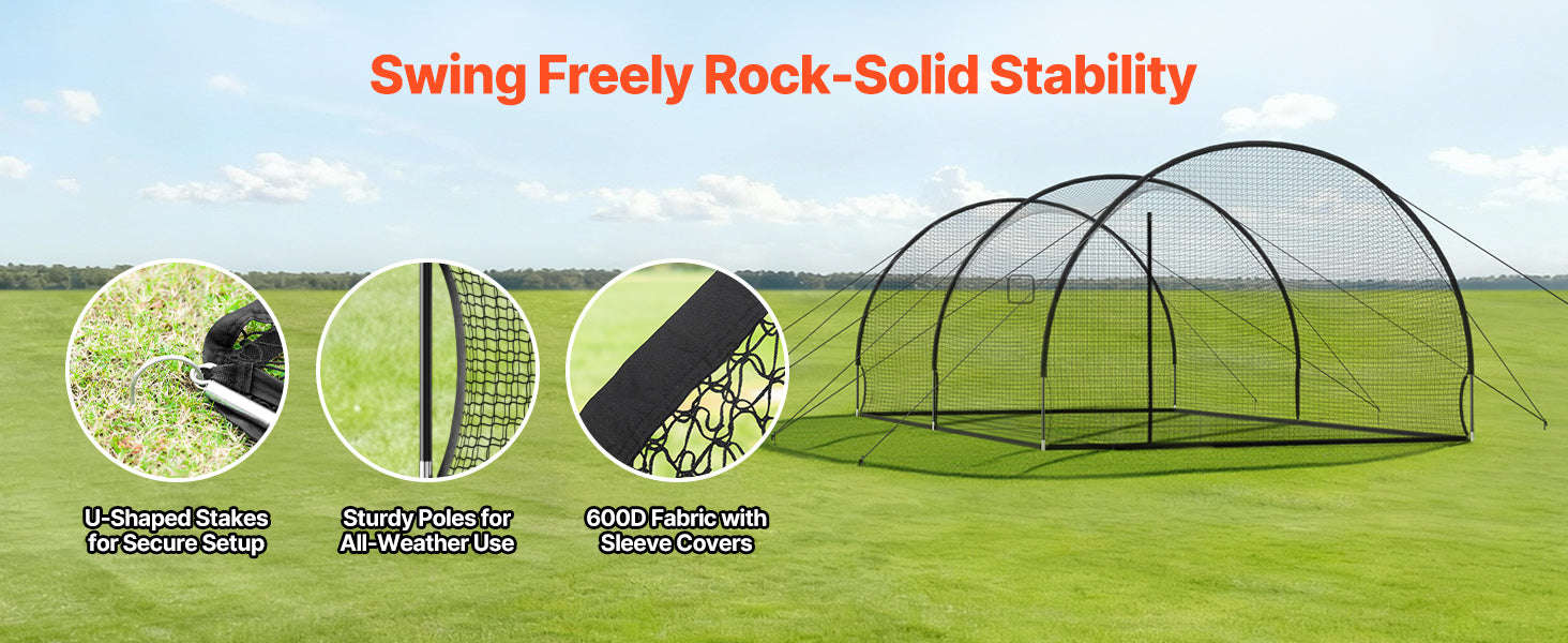 Baseball Batting Cage with Knotless Polyester Netting and Pitching Machine Opening-22ft / United States