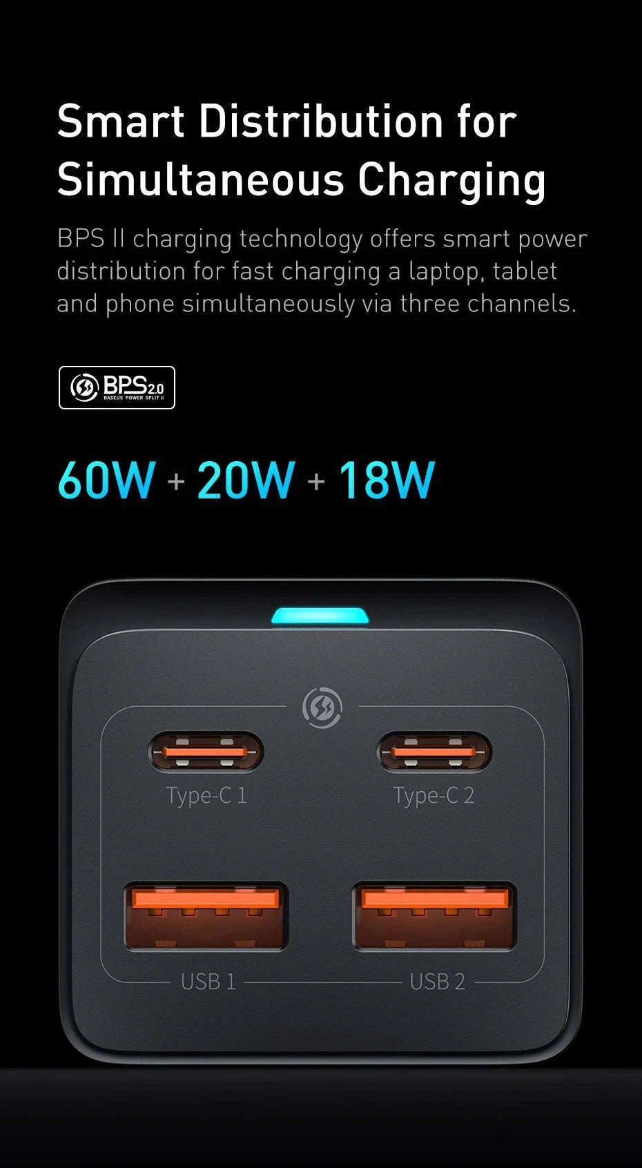 Baseus 100W GaN3 Four-Port Desktop Charger with 1.5m Cable-65W EU Plug