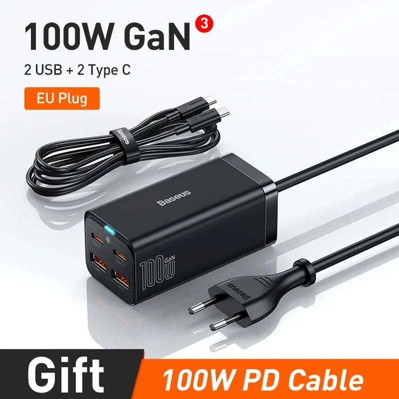 Baseus 100W GaN3 Four-Port Desktop Charger with 1.5m Cable-65W EU Plug