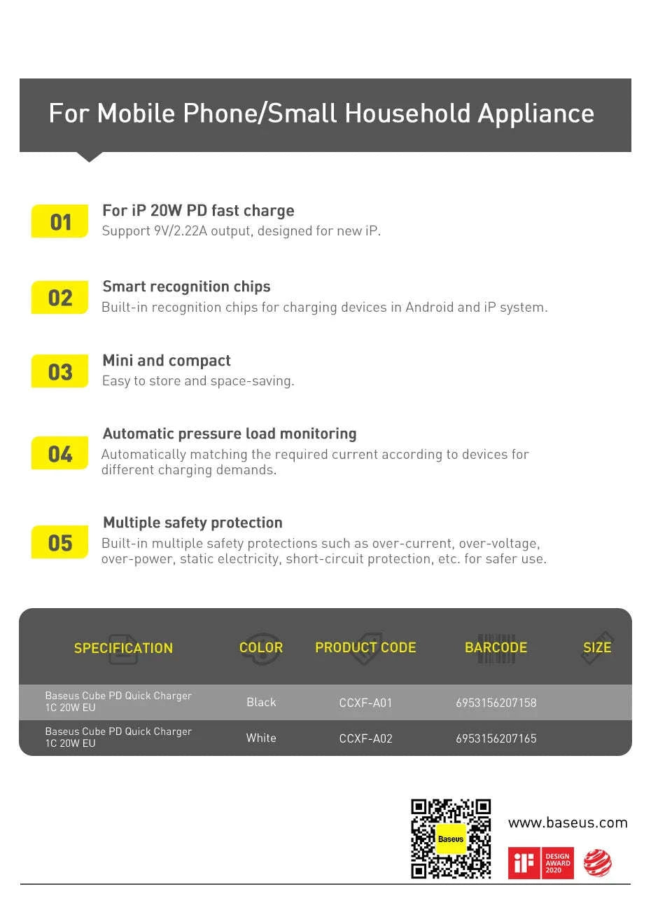 Baseus 20W USB C Charger with PD Fast Charging-20W Mini Black