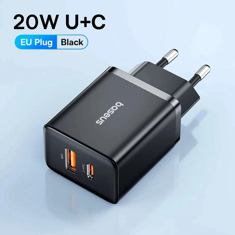 Baseus 20W USB Charger with Dual Fast-Charging Ports-20W EU Plug White