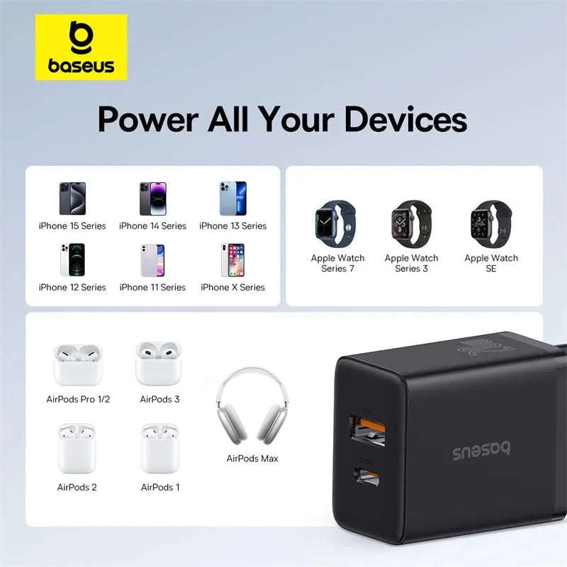 Baseus 20W USB Charger with Dual Fast-Charging Ports-20W EU Plug White