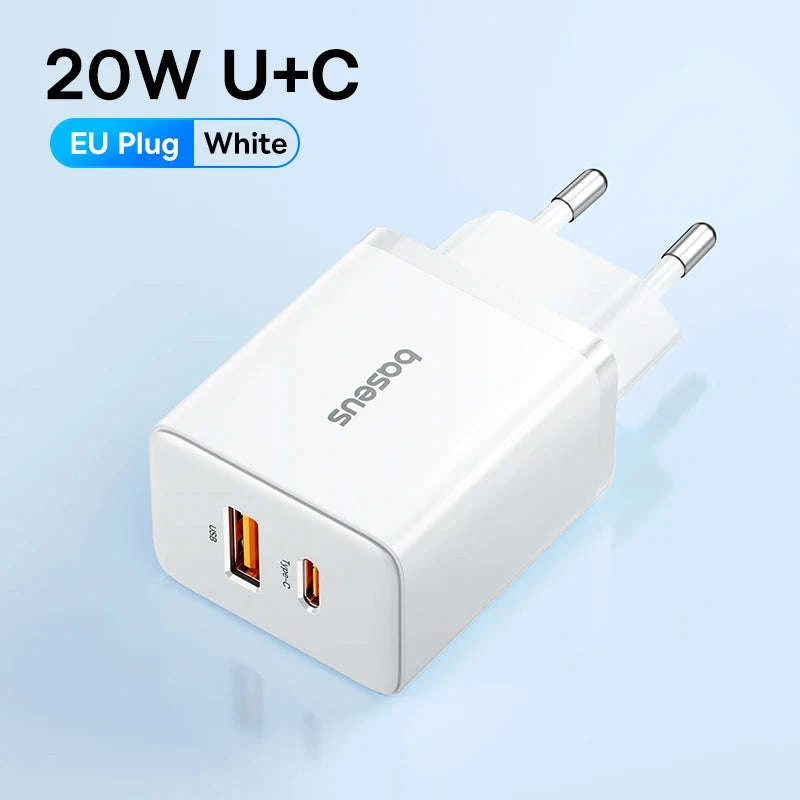 Baseus 20W USB Charger with Dual Fast-Charging Ports-20W EU Plug White