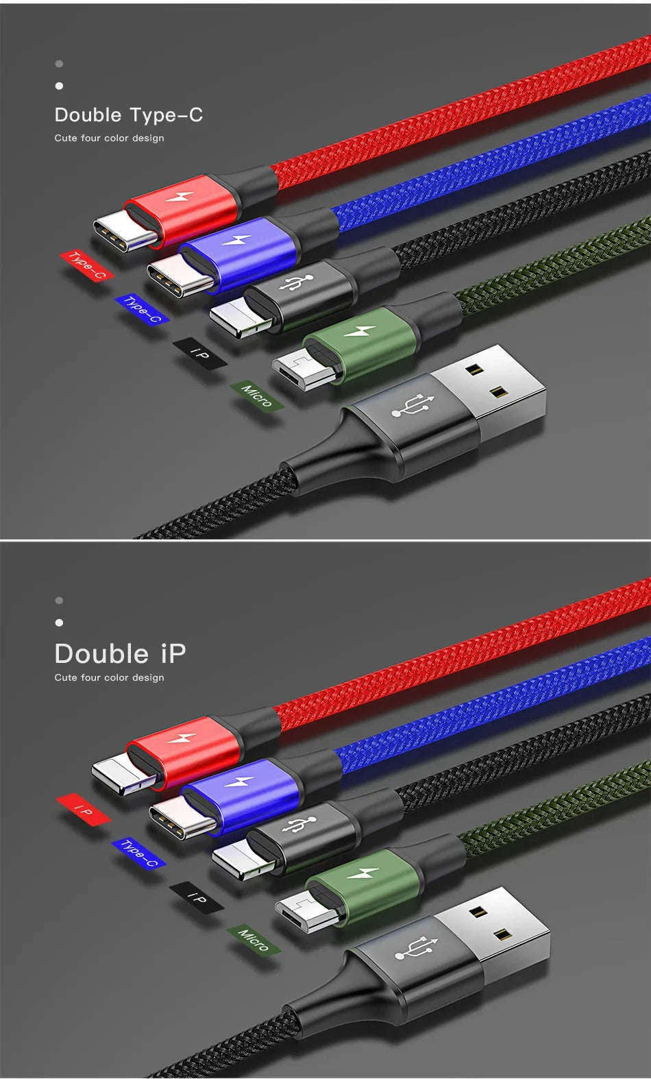 Baseus 3-in-1 USB Charging Cable for Multi‑Device Use-2 iP 120cm