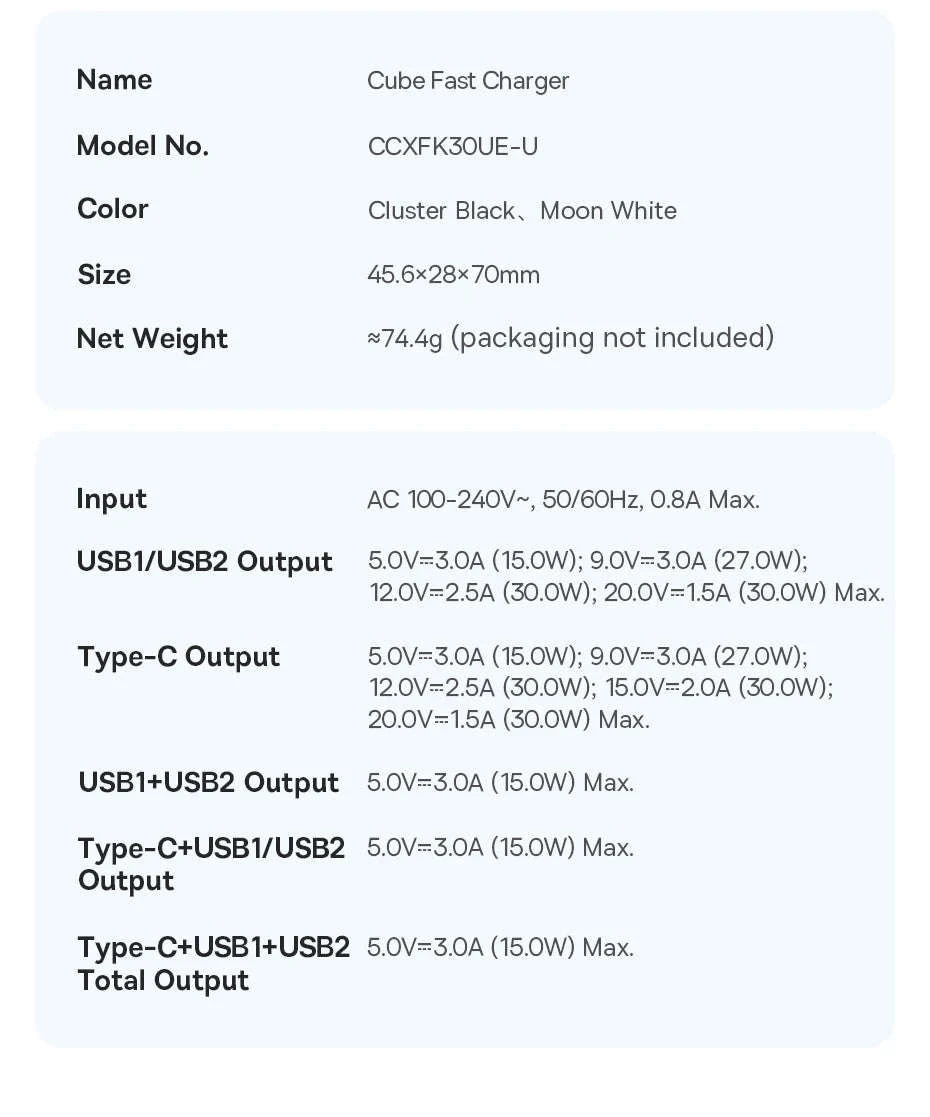 Baseus 30W Fast Charger 3-Port USB-C PD & QC3.0 Wall Adapter-EU Plug Black