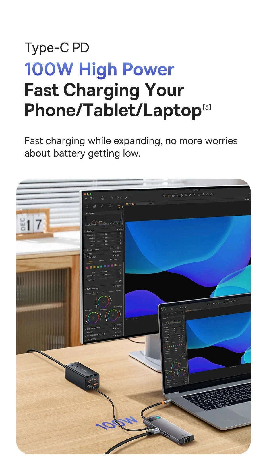 Baseus 4K 60Hz USB-C Hub with Ethernet and 100W PD-8-in-1 Hub