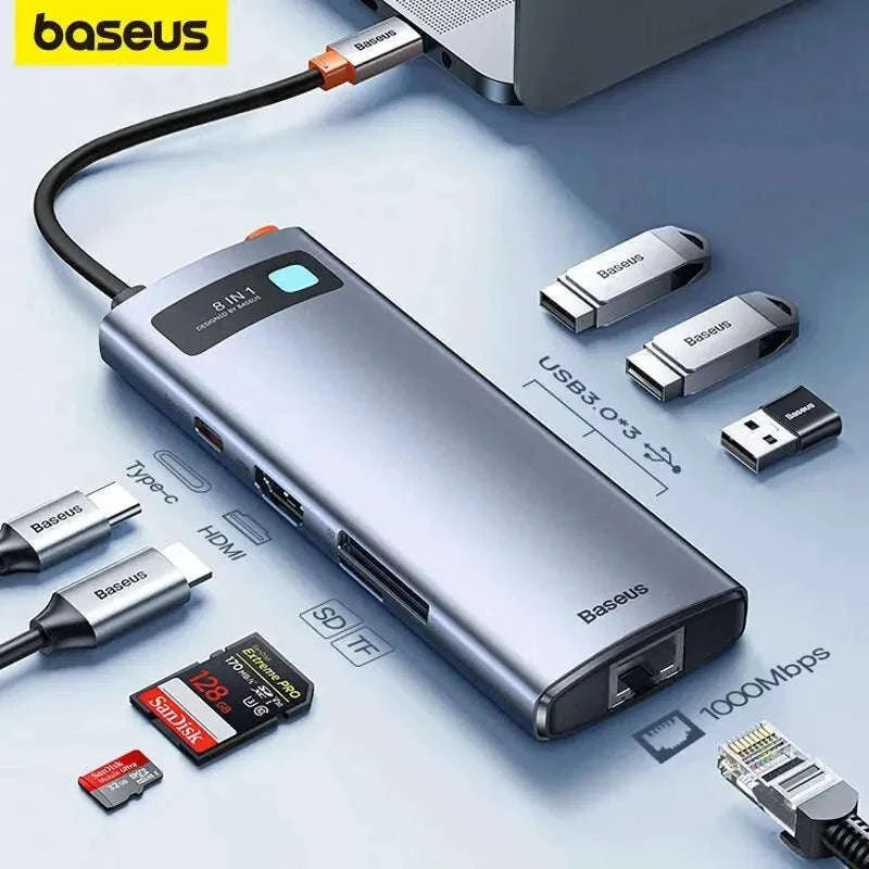 Baseus 4K 60Hz USB-C Hub with Ethernet and 100W PD-8-in-1 Hub