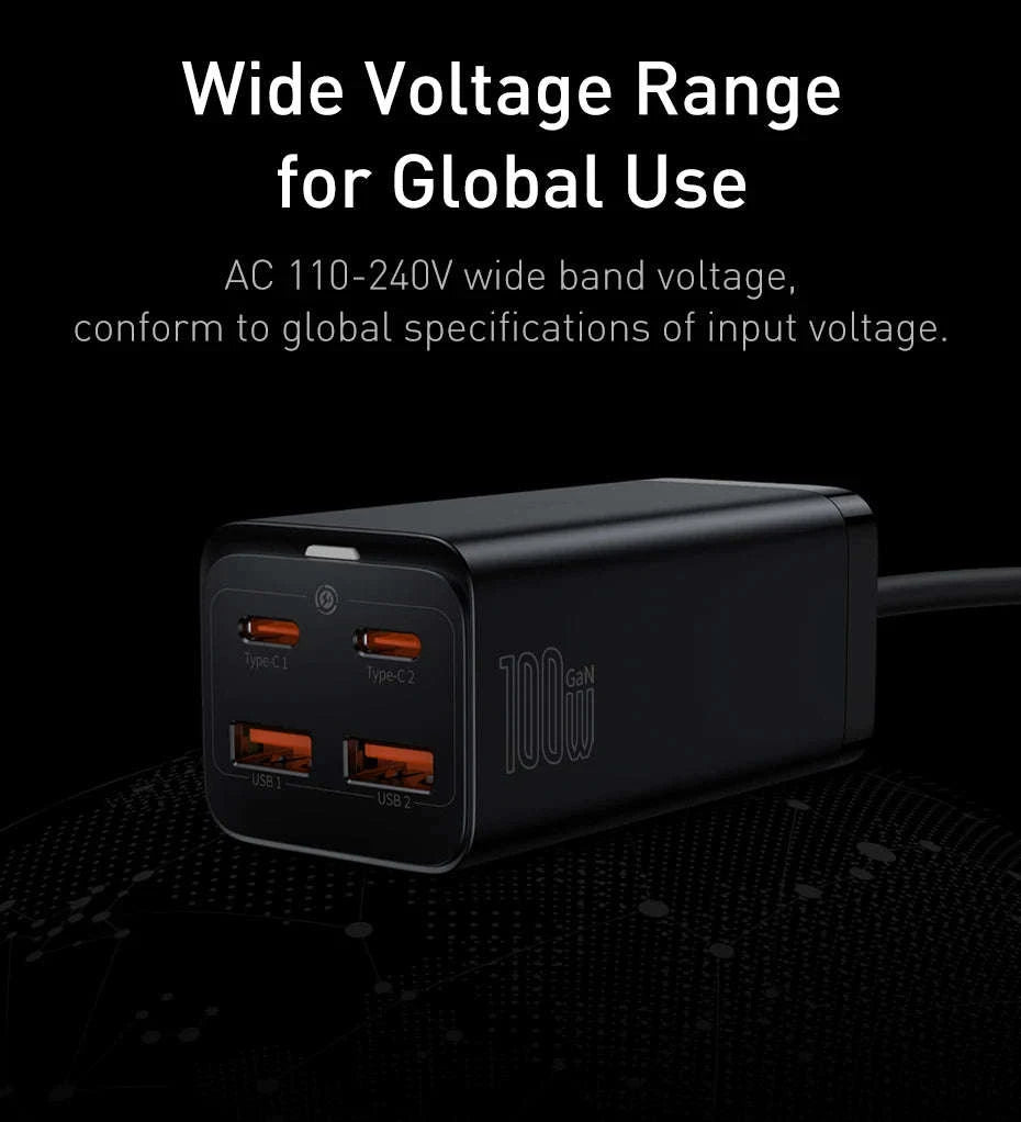 Baseus 65W/100W GaN Desktop Charger 4-Port Fast Charging Station-65W EU 220V