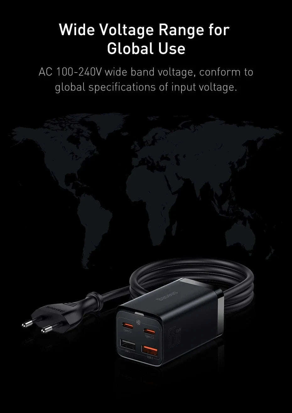 Baseus 65W/100W GaN Desktop Charger 4-Port Fast Charging Station-65W EU 220V