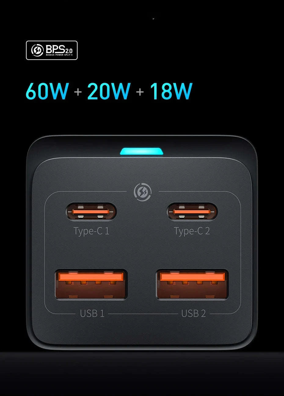 Baseus 65W/100W GaN Desktop Charger 4-Port Fast Charging Station-65W EU 220V
