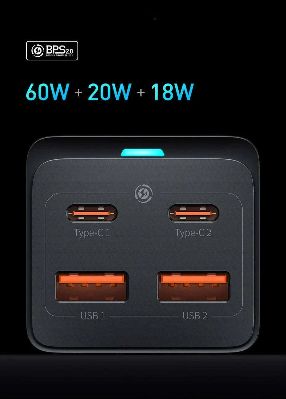 Baseus 65W/100W GaN Desktop Charger 4-Port Fast Charging Station-65W EU 220V