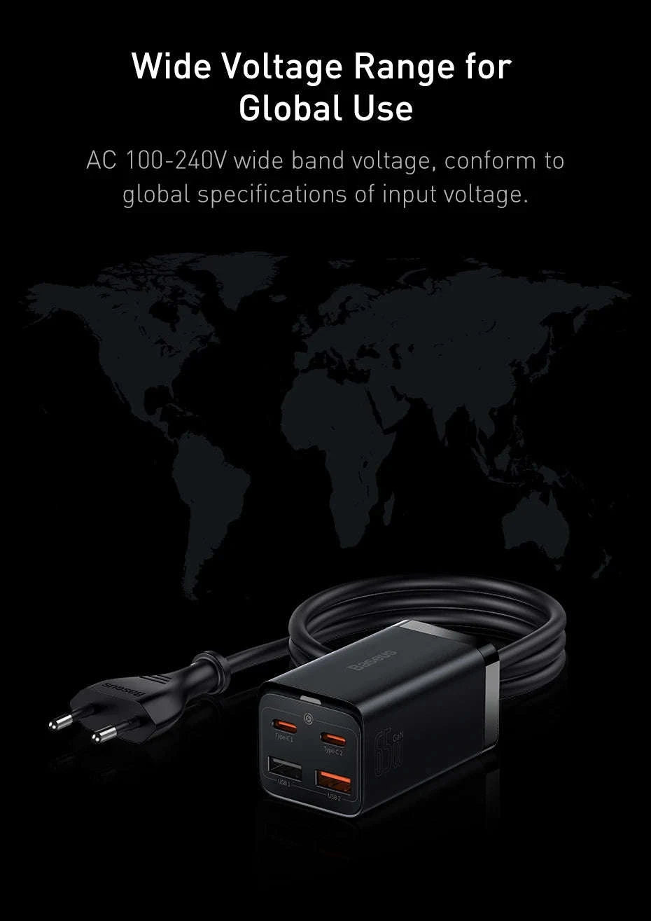 Baseus 65W/100W GaN Desktop Charger 4-Port Fast Charging Station-65W EU 220V