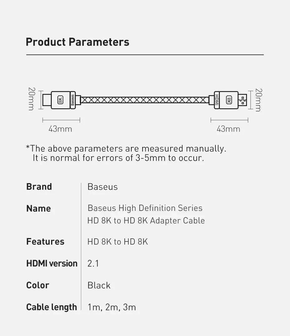 Baseus 8K HDMI Cable for Sharp, Smooth Display Performance-4K HD Cable / 2m