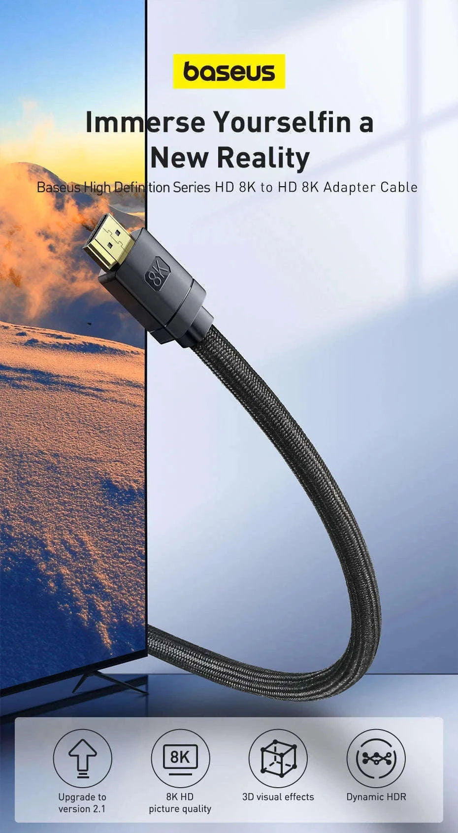 Baseus 8K HDMI Cable for Sharp, Smooth Display Performance-4K HD Cable / 2m