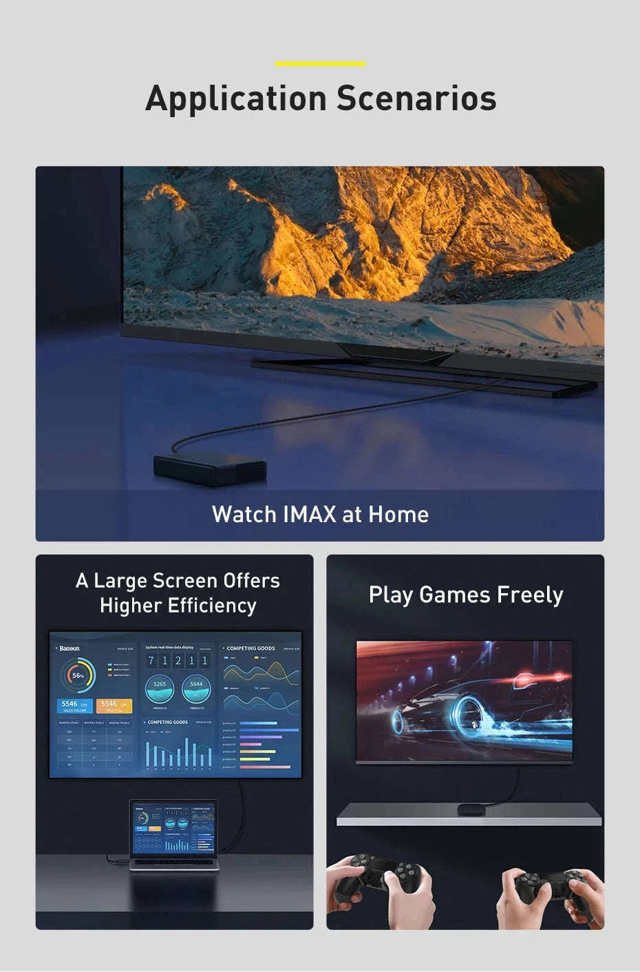 Baseus 8K HDMI Cable for Sharp, Smooth Display Performance-4K HD Cable / 2m