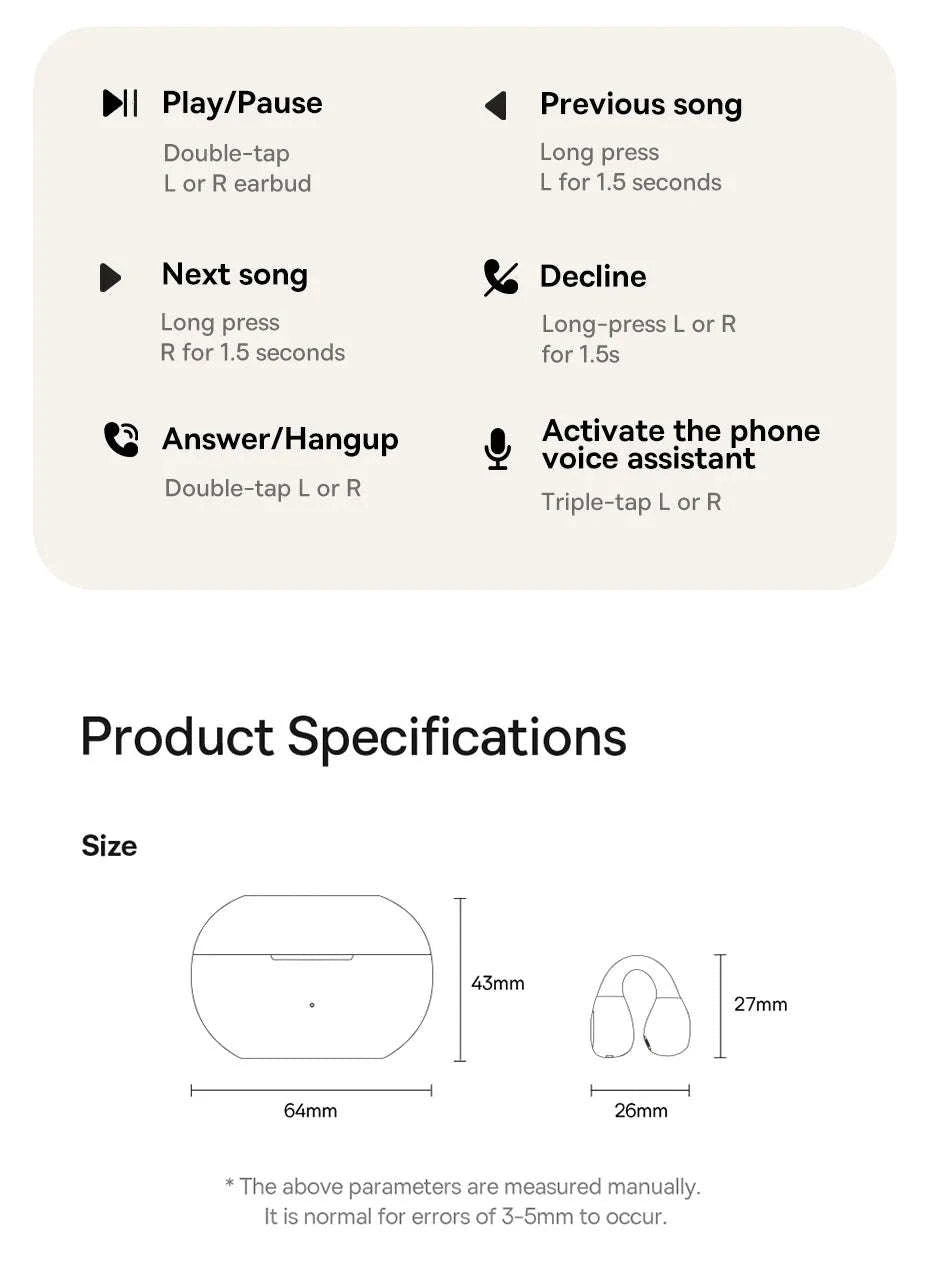 Baseus Bass 15 Clip Open Ear Earphones-White