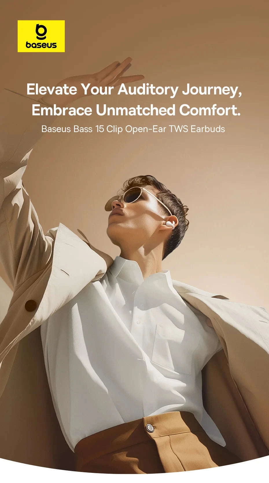 Baseus Bass 15 Clip Open Ear Earphones-White