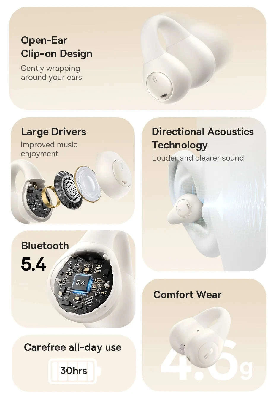 Baseus Bass 15 Clip Open Ear Earphones-White