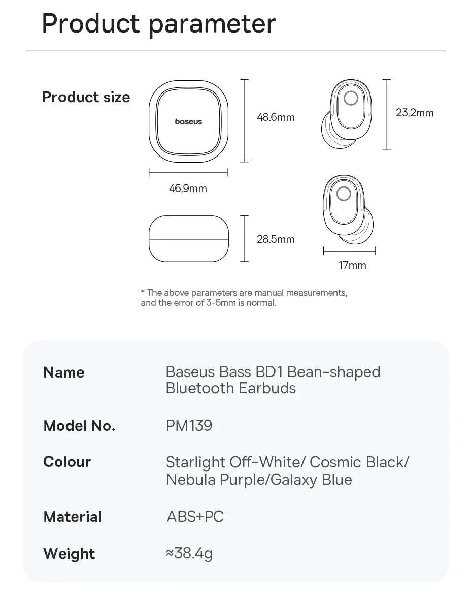 Baseus Bass BD1 Wireless Earphones Bluetooth 5.4 Mini Sports Earbuds-Cosmic Black