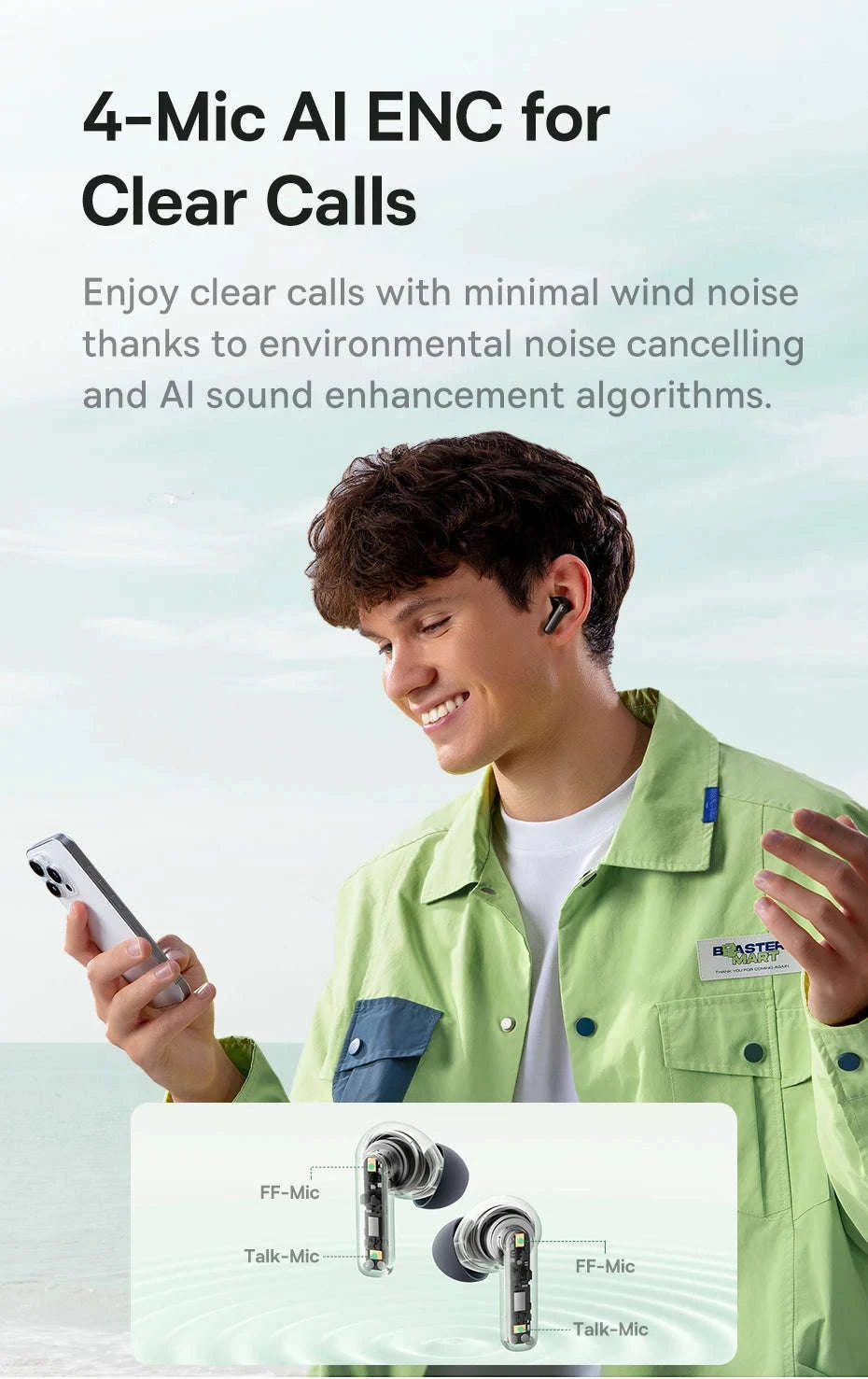 Baseus Bass EP10 NC Noise Cancelling Wireless Earbuds-White