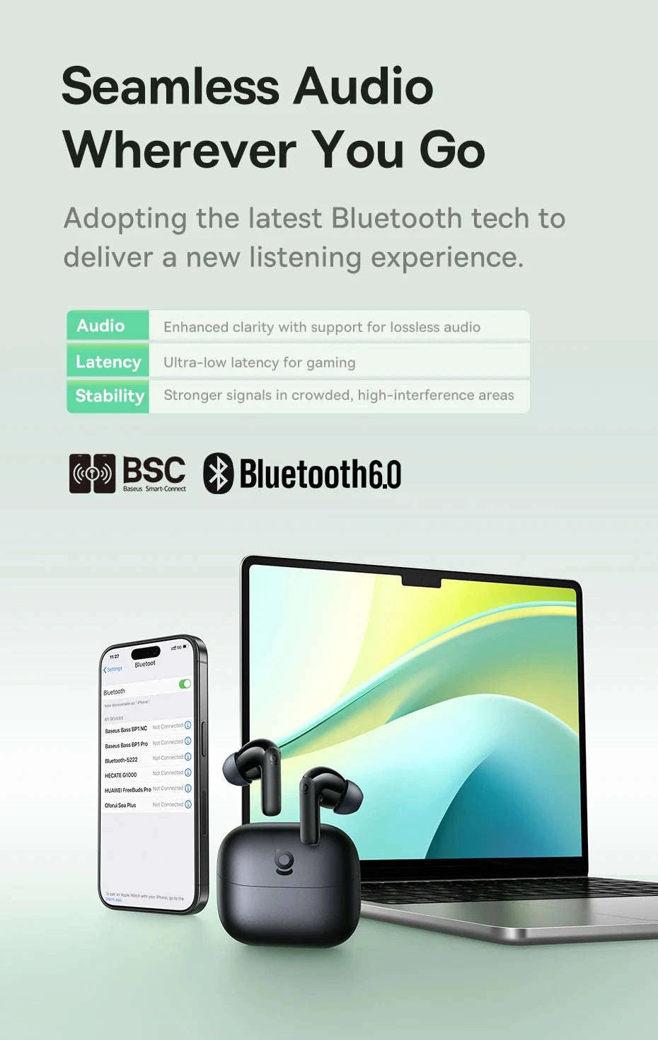 Baseus Bass EP10 NC Noise Cancelling Wireless Earbuds-White