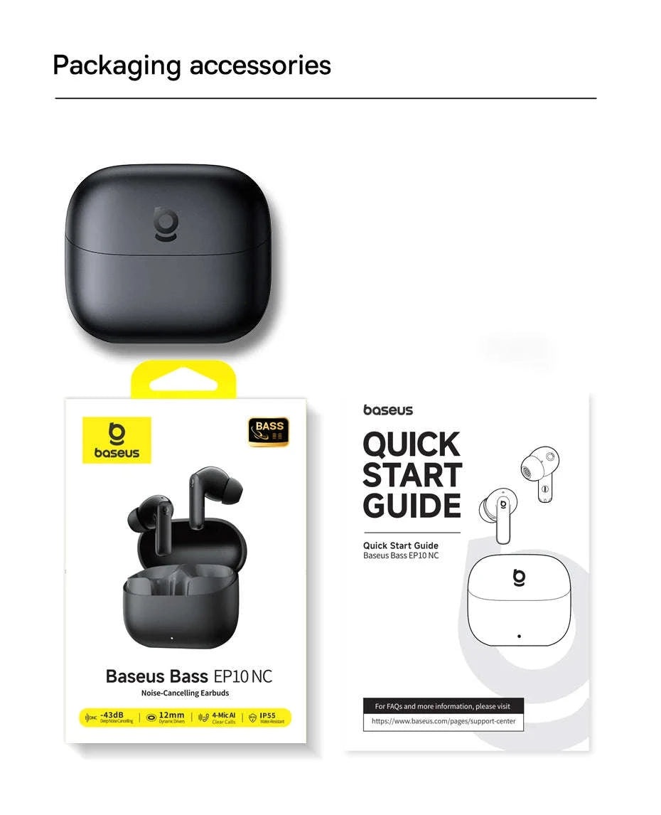 Baseus Bass EP10 NC Noise Cancelling Wireless Earbuds-White