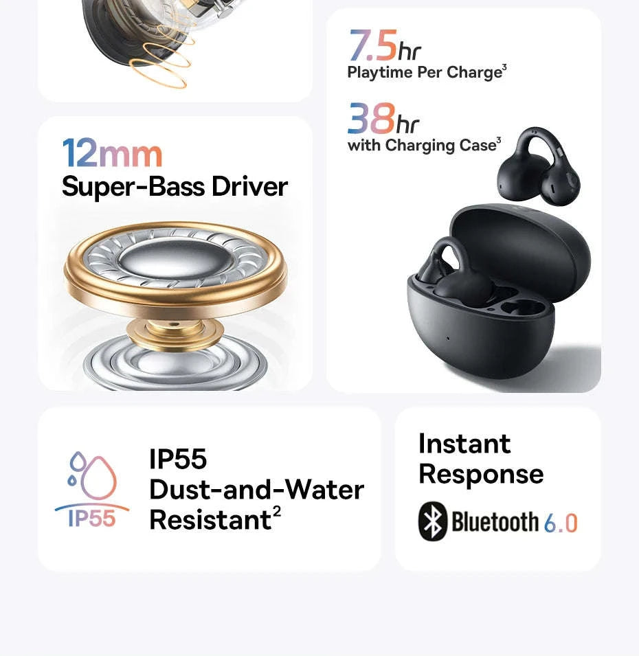 Baseus BC1 Open Ear Wireless Ear Clip Earbuds-Black