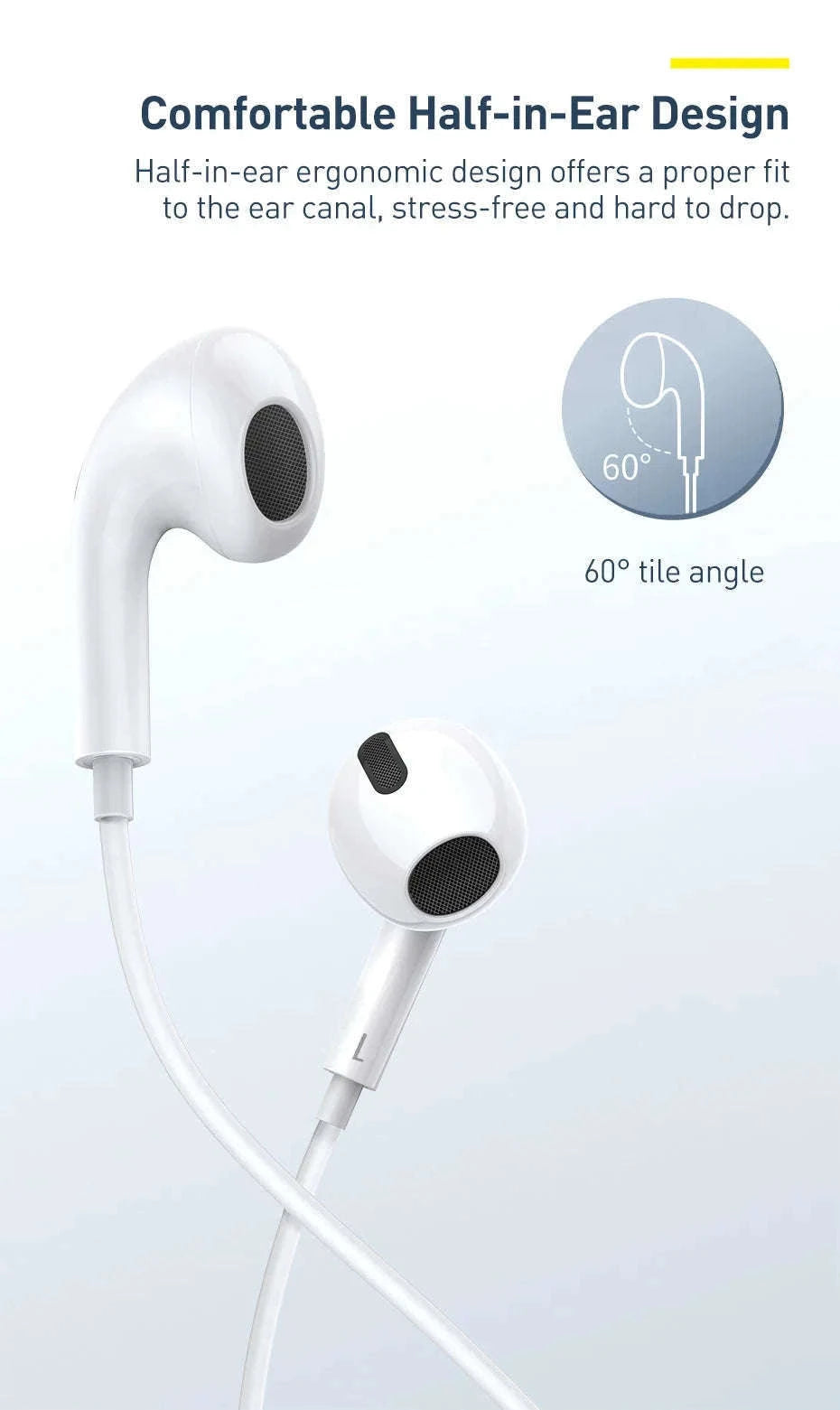 Baseus C17 Type-C Wired Earphones with Mic-White