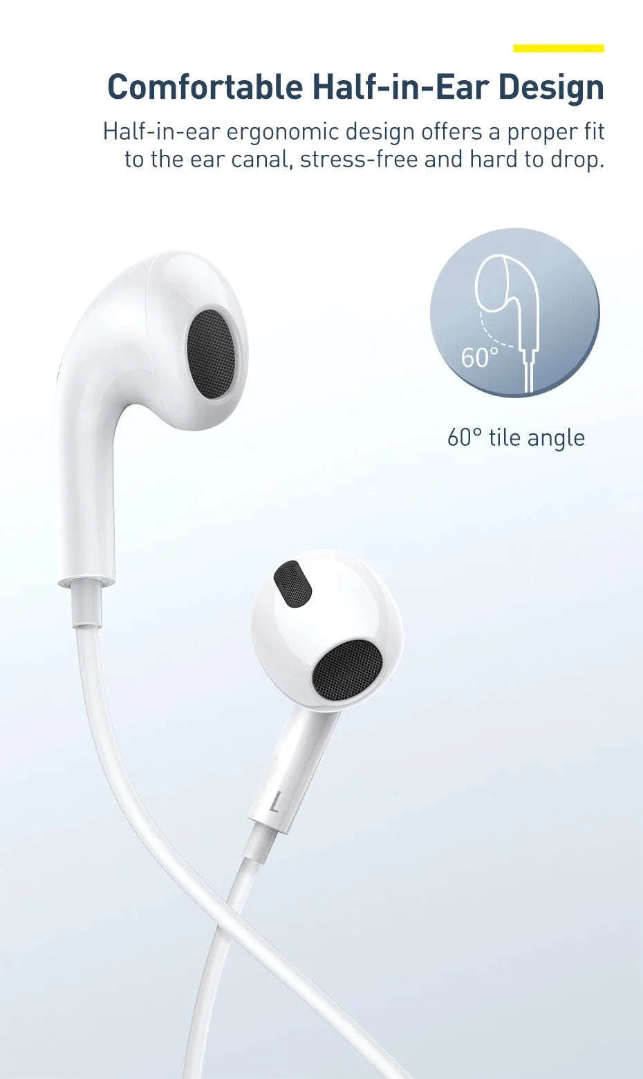 Baseus C17 Type‑C Wired Earphones with Mic-White