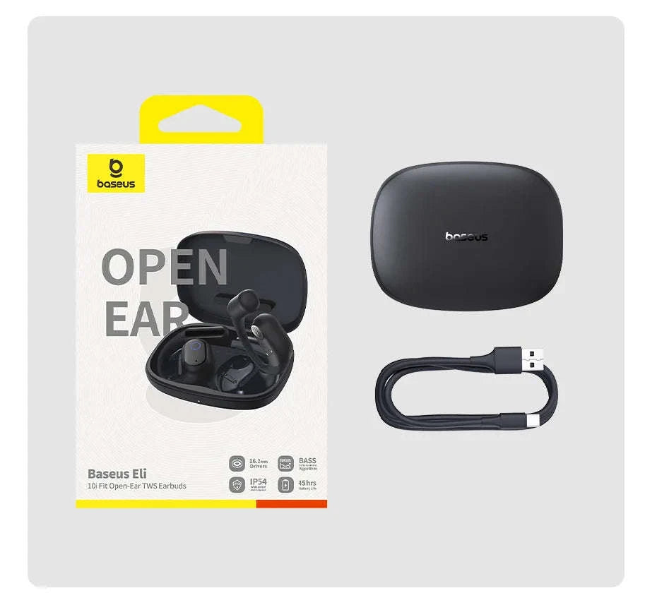 Baseus Eli 10i Fit Open-Ear Earphones Ear Hooks Wireless Bluetooth 5.4 Headphones IP54 Waterproof Air conduction Sports Earbuds-Black