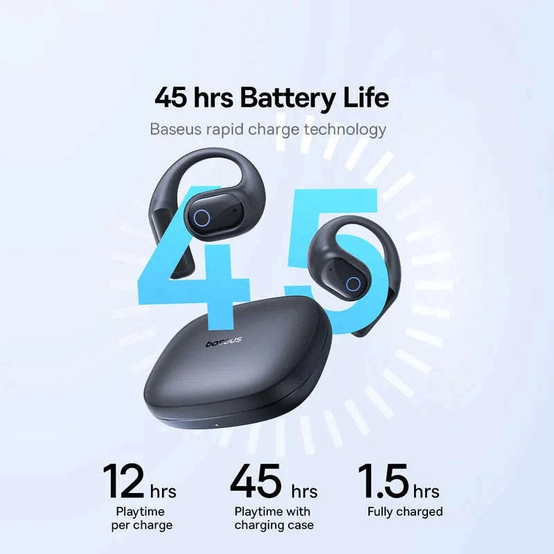 Baseus Eli 10i Fit Open-Ear Earphones Ear Hooks Wireless Bluetooth 5.4 Headphones IP54 Waterproof Air conduction Sports Earbuds-Black