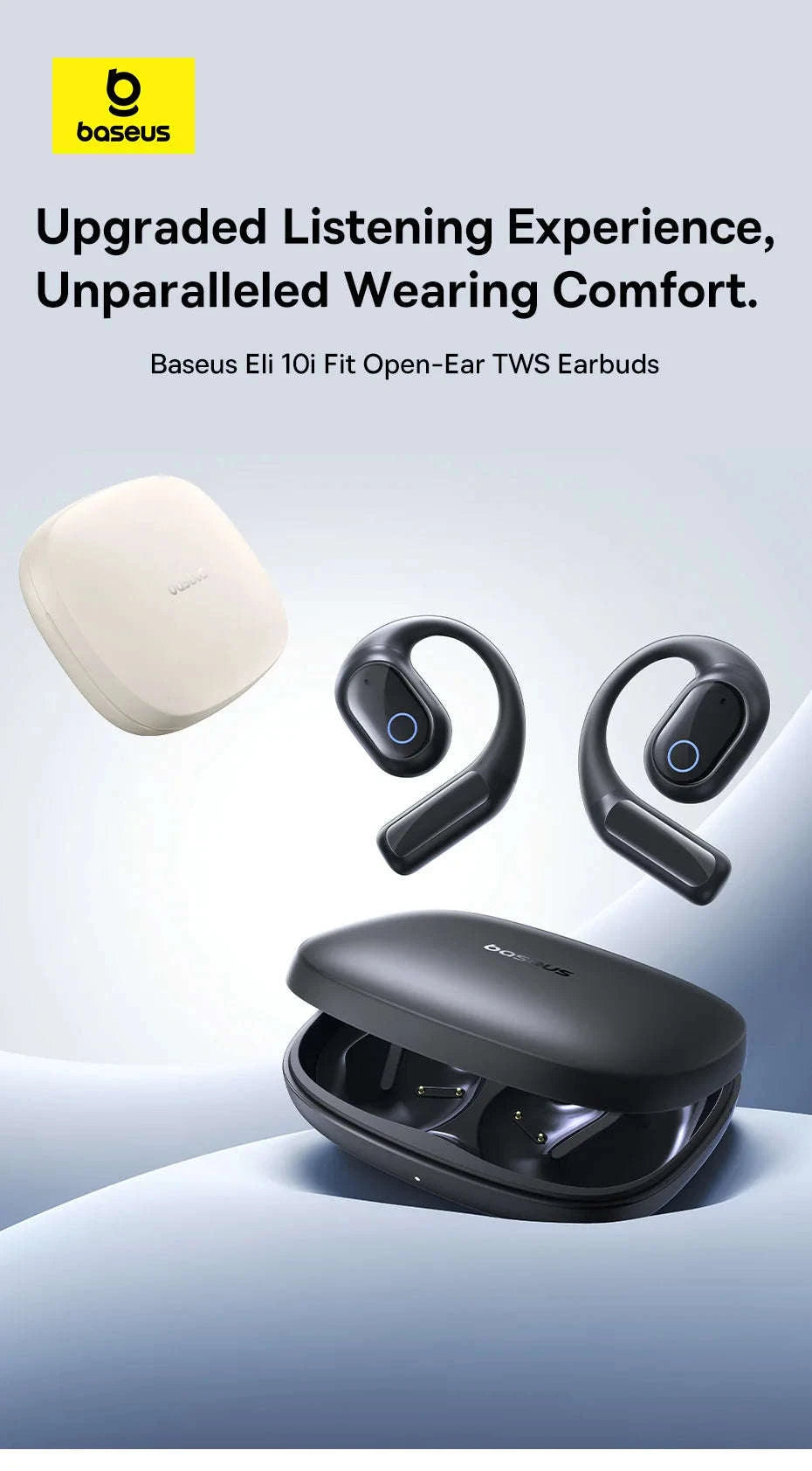 Baseus Eli 10i Fit Open-Ear Earphones Ear Hooks Wireless Bluetooth 5.4 Headphones IP54 Waterproof Air conduction Sports Earbuds-Black