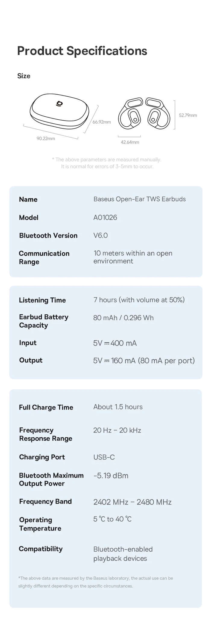 Baseus Eli 2i Fit Open‑Ear Wireless Earphones-White