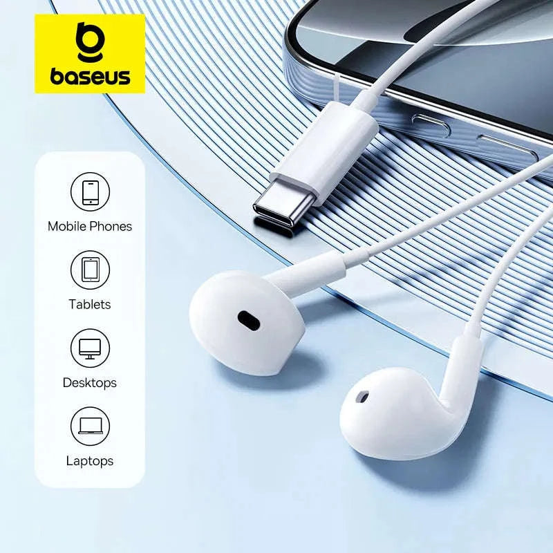 Baseus Encok CZ19 Type‑C Wired Earphones with Mic-WHITE