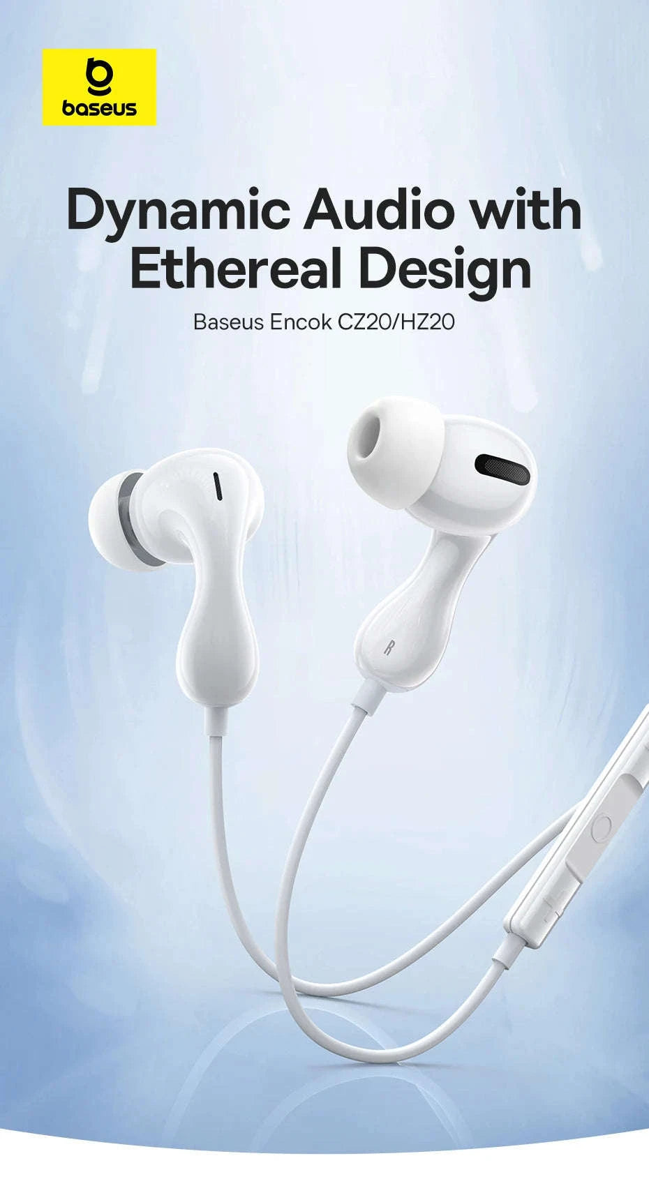 Baseus Encok CZ20/HZ20 Wired Earphones with Hi‑Res Audio and Mic-HZ20-Black